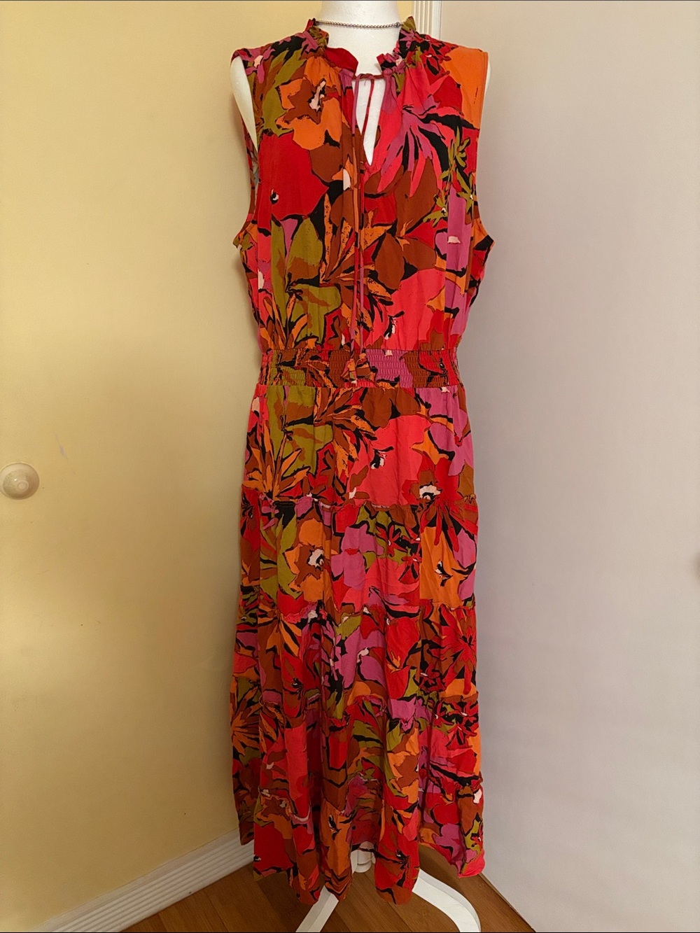 MSK Floral Maxi Dress in Red, Pink and Orange